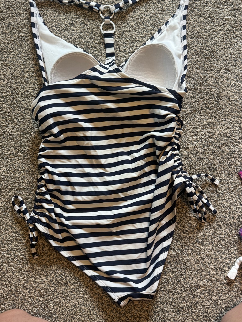 Kona Sol Navy and White Striped One-Piece Swimsuit - Picture 2 of 4